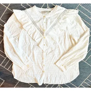 Loft Victorian Revival Ruffle Jacquard Top NWT L Castlecore Whimsigoth Romantic thumbnail 1