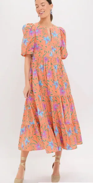 Tuckernuck Hyacinth House NEW Orange Multi Floral Cisco Maxi Dress thumbnail 1