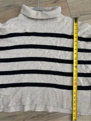 THE RESET R Label Black Tan Wool Cashmere Knit Wide Sleeve Turtleneck Sweater XL thumbnail 8