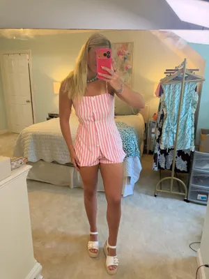 Pink striped romper Size L thumbnail 2