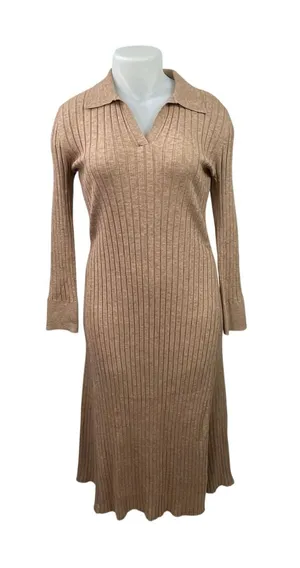 Tash + Sophie Tan Long Sleeve Ribbed Knit Collared Polo Sweater Maxi Dress XL thumbnail 1
