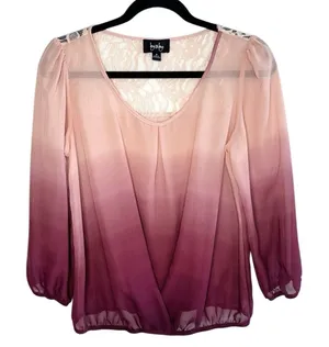 By & By Sheer Ombre Blouse M Pink Burgundy‎ Lace Back Whimsigoth Fairy Pixie NWT thumbnail 1