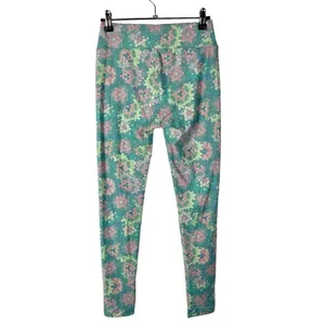 Lularoe Blue‎ Green & Pink Floral Buttery Soft Pull On Leggings OS thumbnail 2