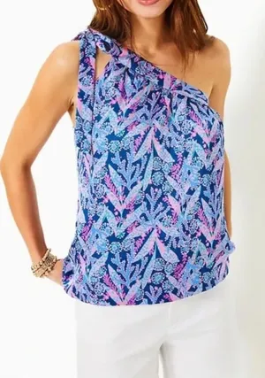 Lilly Pulitzer Becker One Shoulder Top, Barton Blue- Star Gazing NWT 2 thumbnail 1
