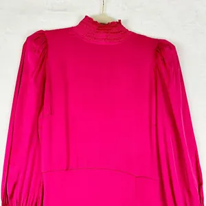 Karlie Solid Smock Neck Midi Dress Size Medium Pink Magenta NEW Satin Thigh Slit thumbnail 5