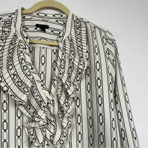 Ann Taylor Black & White Printed Ruffled Blouse Women’s S Preppy Long Sleeve Top thumbnail 4