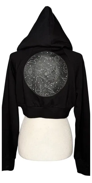 Cyberdog London Hoodie L Cropped Snake‎ Moon Alien Constellation Cyber Goth Rave thumbnail 2