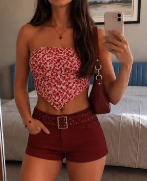 Motel Rocks Pink & Red Butterfly Bandana Top thumbnail 1