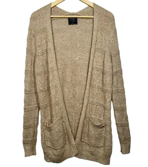 Abercrombie & Fitch Tan Ribbed Knit Pockets Long Sleeve Cardigan Sweater Size S thumbnail 1