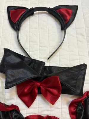 Vintage Hot Topic 5 PCS Burgundy Kitty Cat Costume Set Small Medium S/M Cosplay thumbnail 5