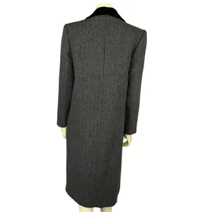 Vintage 1980s Central Park Wool Herringbone Velvet Collar Long Coat size Medium thumbnail 4