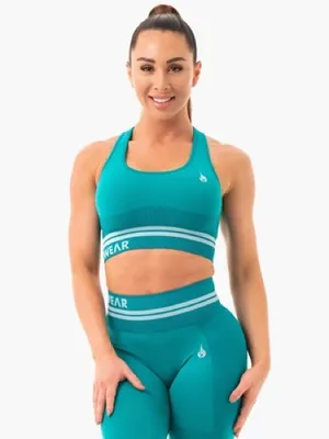 Ryderwear Active Teal Ribbed Sports Bra & Biker Short Set Small thumbnail 2