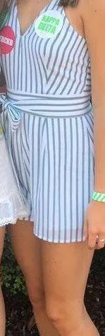 Gianni Bini Green and White Striped Romper thumbnail 4