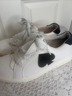 Kate Spade White Leather Sneakers Black hearts lace up shoes sz 6 thumbnail 3