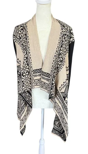 Lucky Brand tan and black long sleeve open cardigan sweater women's size M thumbnail 1