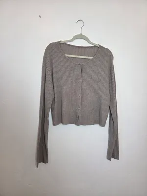 Dazy Thermal Waffle Knit Top Taupe Neutral Long Sleeve Comfy Cozy Loungewear XL thumbnail 5