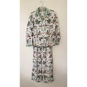 Anthro LyreBird Cotton Flannel Pajama Set Floral Animal Print Cottage Sleep XS thumbnail 2
