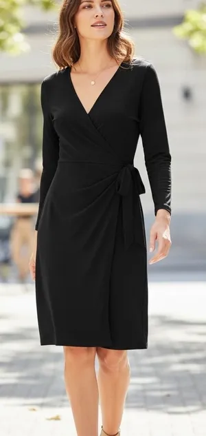 Anne Klein Black Faux Wrap Waist Long Sleeve Midi Dress Feminine Versatile 10‎ thumbnail 1