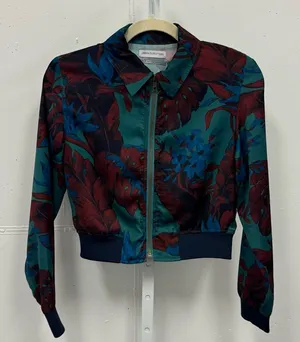 NWT Urban Outfitters Floral Leaf Print Floral Zip Up‎ Satin Cropped Bomber XS thumbnail 1