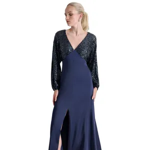 DKNY Womens Sequin Embellished Blouson-Sleeve Gown ED4EZA01 Spring Navy 4 thumbnail 9