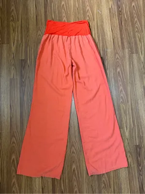 Love Tree Linen Blend Coral Fold Over Wide Leg Pants Medium thumbnail 3