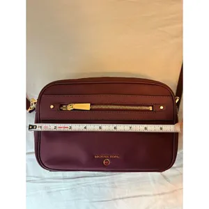 Michael Kors Burgundy Nylon Crossbody Camera Bag Gold Hardware thumbnail 5