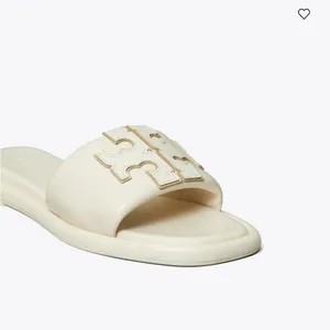 NIB TORY BURCH DOUBLE T SPORT LOGO SLIDE SHOE light cream gold 7.5 thumbnail 3