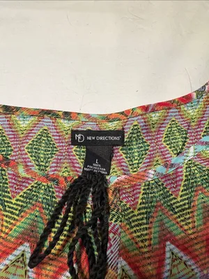 new directions Multicolor Zigzag Tie-Neck Women’s Tunic SZ L thumbnail 4