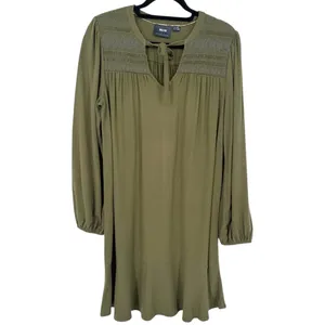 Anthropologie Maeve‎ Ragonda Tunic Dress Moss Green Smocked Long Sleeve Size 12 thumbnail 4