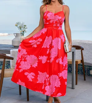 Cupshe NEW Soft Side Floral Maxi Dress Womens M Pink Vacation Long Sleeveless thumbnail 4