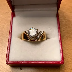 Gold & “diamond” engagement ring thumbnail 1