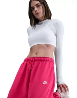 Nike sz S Oversized Berry Pink High Rise Baggy Drawstring Sweatpants Pockets thumbnail 1