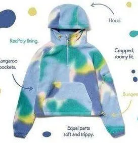 Outdoor Voices NWT Jacket PrimoFleece 1/4 Zip Hoodie Cropped Multi Lava S thumbnail 5