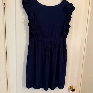 Solersun Womens Navy Blue Swiss Dot‎ Ruffle Sleeve V-Neck Mini Dress Large NWT thumbnail 6