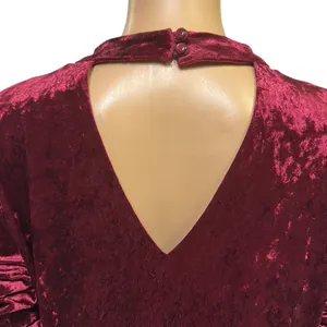 Marc Bouwer Unlimited Burgundy Crushed Velvet Bell Sleeve Keyhole Dress Womens M thumbnail 11