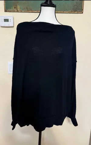We The Free Sweater Pullover Ribbed Seamed Black Size medium Long Sleeve OS thumbnail 1