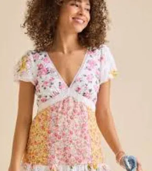 Altar’d State Abby Floral Patchwork V-Neck Dress thumbnail 1