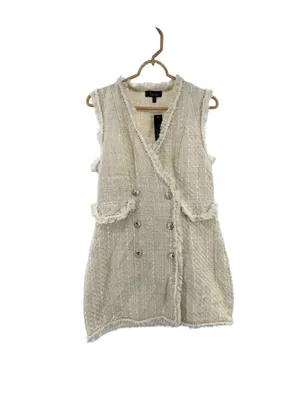 Trixxi cream bouclé tweed double breasted metallic mini blazer vest dress fringe thumbnail 2