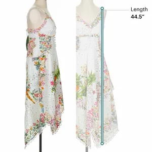 FARM RIO Delicate Forest Scarves Midi Dress Eyelet Lace Asymmetric Size XS thumbnail 13