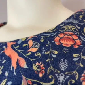 Pink Martini Dress Fox Print Blue Floral A-Line Lined‎ Small Women Cap Sleeves thumbnail 12