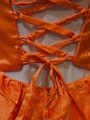 Boutique #25-4 Vibrant Orange sweetheart A line three ruffle tier silver dot-Size 0 (XS) thumbnail 8