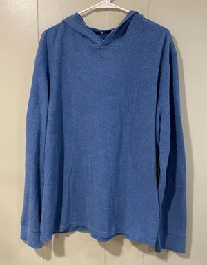 GAP Blue Waffle Knit Hoodie Long Sleeve Pullover Size XL thumbnail 1