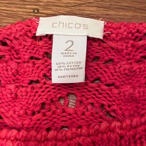 Chico's Pink Crochet Open Knit Long Sleeve Pullover Boho Sweater thumbnail 4