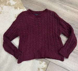 Chenille Maroon Red Cable Knit Sweater thumbnail 1