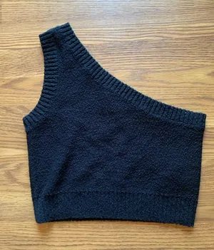 Madewell Black One-Shoulder Cropped Sweater Tank Cotton Women Size Large thumbnail 1