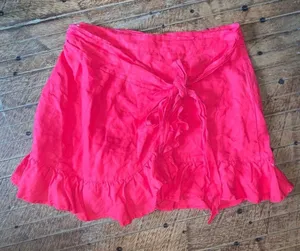Blank NYC cherry red ruffled wrap 27 linen mini skirt thumbnail 1