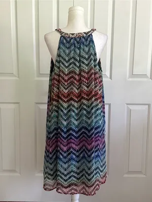 Tacera Multicolor Chevron Sleeveless V-Neck Lined Summer Dress Size XL NEW thumbnail 6