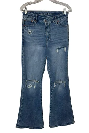 American Eagle Next Level Stretch Crossover Waist Curvy Super High Rise Flare 4S thumbnail 1