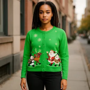 Classic Elements Vintage 90s Christmas Cardigan Green Embellished Holiday Sweater Grandma Core M thumbnail 16