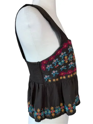 NATURAL LIFE Boho Crop Tank Top with Multicolor Floral Embroidery thumbnail 4